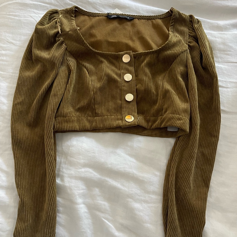 Zara NWT Olive Green Corduroy Ribbed Crop Top
